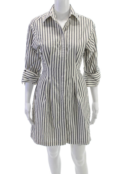 Madewell Women Shirt Dress White Striped Button 3/4 Sleeve Knee Size 00