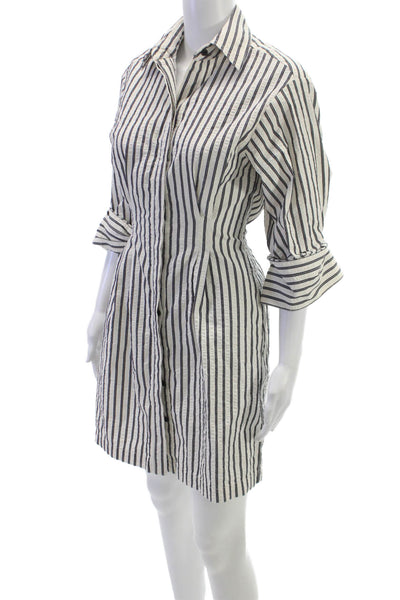 Madewell Women Shirt Dress White Striped Button 3/4 Sleeve Knee Size 00
