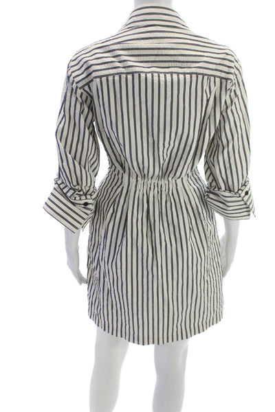 Madewell Women Shirt Dress White Striped Button 3/4 Sleeve Knee Size 00