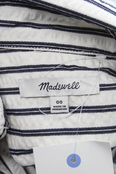 Madewell Women Shirt Dress White Striped Button 3/4 Sleeve Knee Size 00
