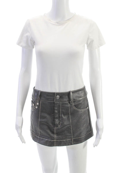 PRISCAVera Womens Mini Leather Skirt Gray Button Size XS
