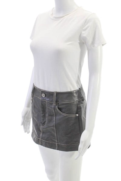 PRISCAVera Womens Mini Leather Skirt Gray Button Size XS