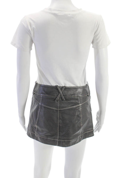 PRISCAVera Womens Mini Leather Skirt Gray Button Size XS