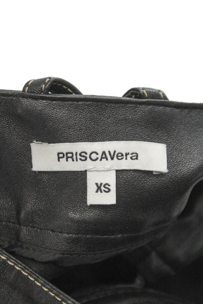 PRISCAVera Womens Mini Leather Skirt Gray Button Size XS
