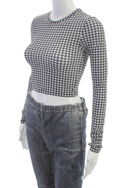 Alo Women Cropped Long Sleeve Crew Neck Check Polyester T-Shirt Size XS
