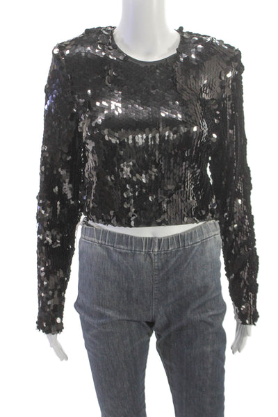 Toccin Women Cropped Black Polyester Long Sleeve Blouse Size 4