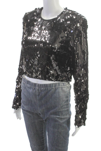 Toccin Women Cropped Black Polyester Long Sleeve Blouse Size 4