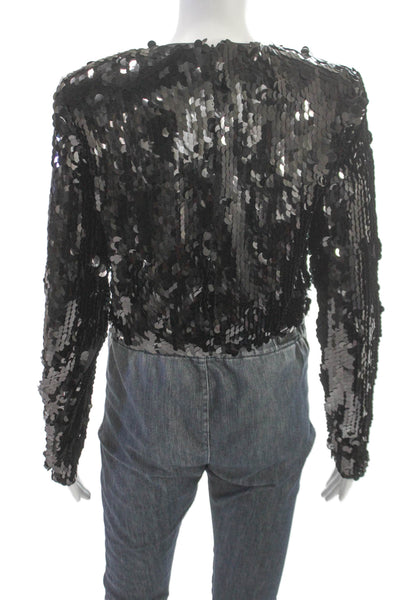 Toccin Women Cropped Black Polyester Long Sleeve Blouse Size 4