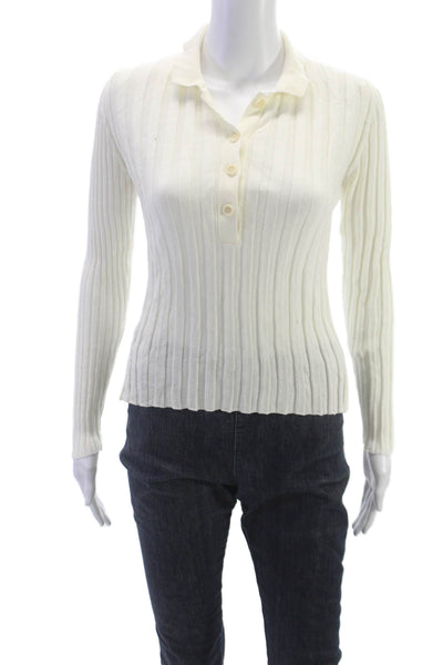 Eolas Womens Basic Polo Collared Long Sleeve Ivory Organic Cotton Size XS