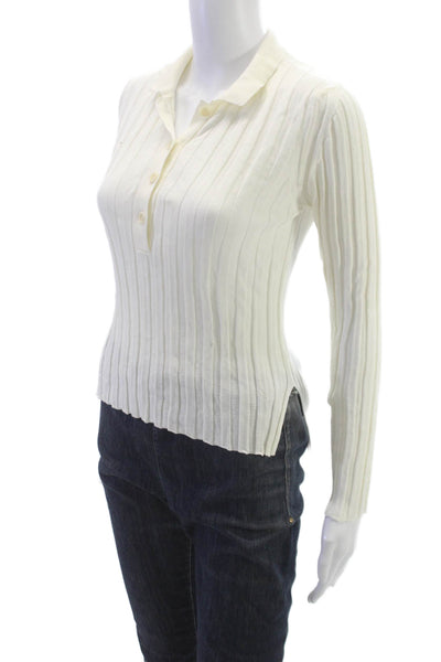 Eolas Womens Basic Polo Collared Long Sleeve Ivory Organic Cotton Size XS