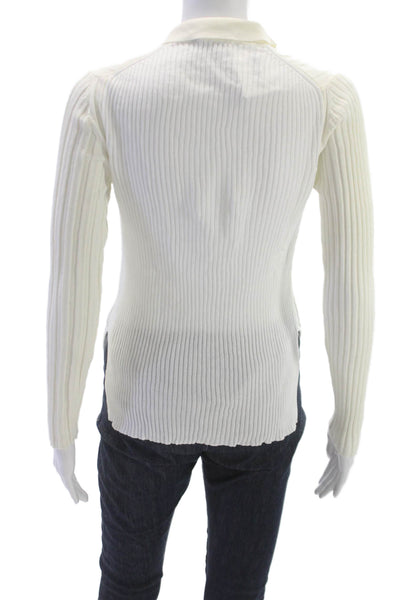 Eolas Womens Basic Polo Collared Long Sleeve Ivory Organic Cotton Size XS