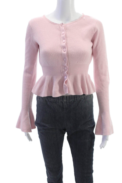 Love Shack Fancy Women Pink Merino Wool Cardigan Round Neck Long Sleeve Size XS