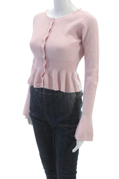 Love Shack Fancy Women Pink Merino Wool Cardigan Round Neck Long Sleeve Size XS
