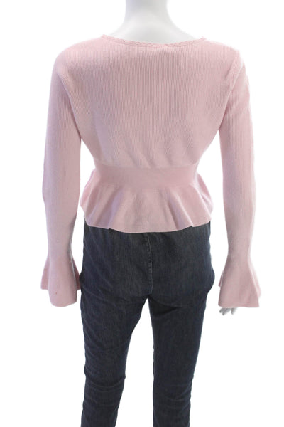 Love Shack Fancy Women Pink Merino Wool Cardigan Round Neck Long Sleeve Size XS