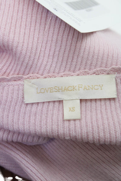 Love Shack Fancy Women Pink Merino Wool Cardigan Round Neck Long Sleeve Size XS