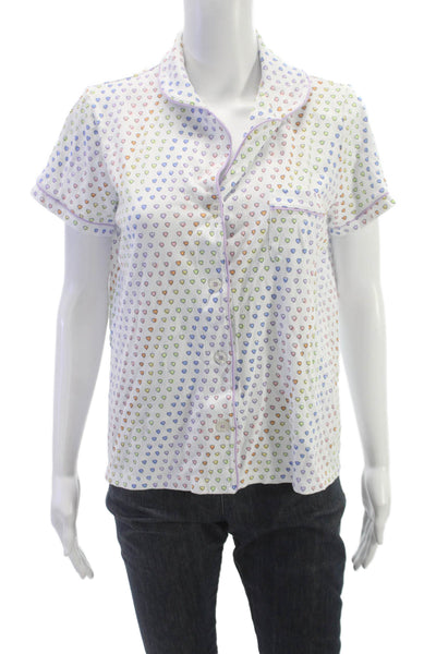 Roller Rabbit Womens Button Down Pajama Top White Pima Cotton Size L