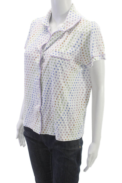 Roller Rabbit Womens Button Down Pajama Top White Pima Cotton Size L