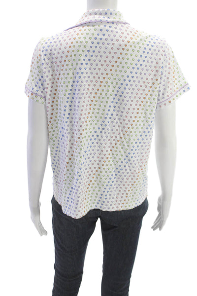 Roller Rabbit Womens Button Down Pajama Top White Pima Cotton Size L