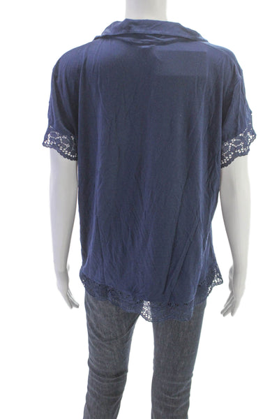 Eberjey Women Blue Tencel Modal Collared Short Sleeve Pajama Top Size S