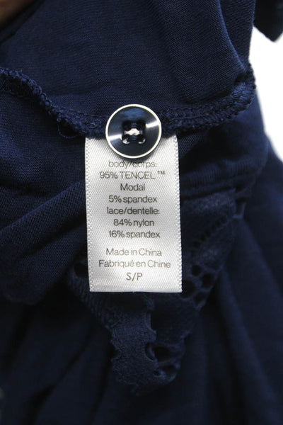 Eberjey Women Blue Tencel Modal Collared Short Sleeve Pajama Top Size S