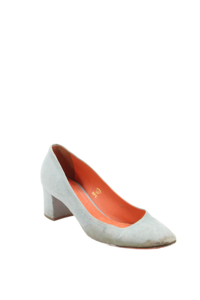 Santoni Womens Slip On Block Heel Round Toe Pumps Blue Suede Size 38