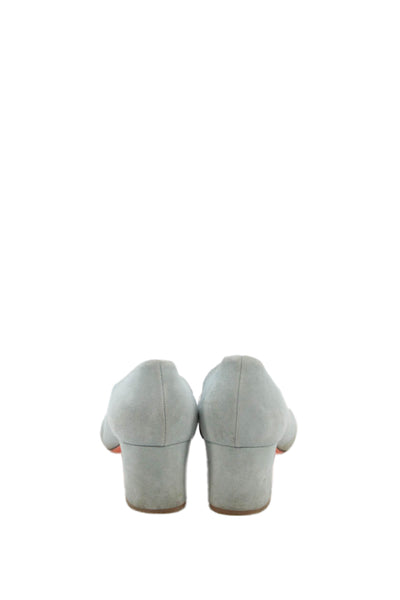Santoni Womens Slip On Block Heel Round Toe Pumps Blue Suede Size 38