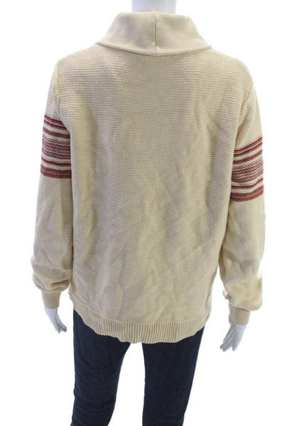 Marine Layer Mens Collared Striped Cotton Cardigan Long Sleeve Beige Size L