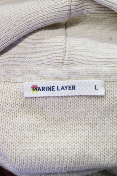 Marine Layer Mens Collared Striped Cotton Cardigan Long Sleeve Beige Size L