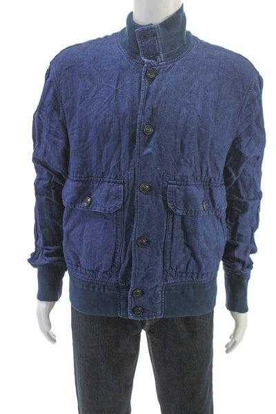 Banana Republic Mens Blue Linen Cotton Bomber Jacket Button Size M