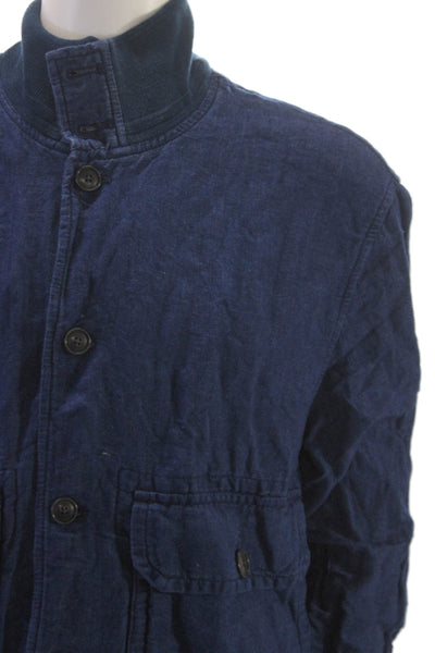Banana Republic Mens Blue Linen Cotton Bomber Jacket Button Size M