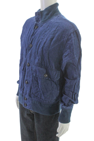 Banana Republic Mens Blue Linen Cotton Bomber Jacket Button Size M