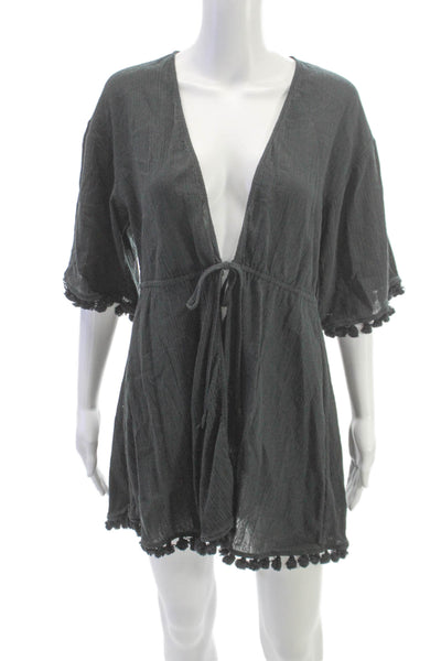 J Crew Womens Gray Cotton Wrap Dress Short V Neck Long Sleeves Size XS