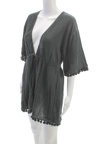J Crew Womens Gray Cotton Wrap Dress Short V Neck Long Sleeves Size XS
