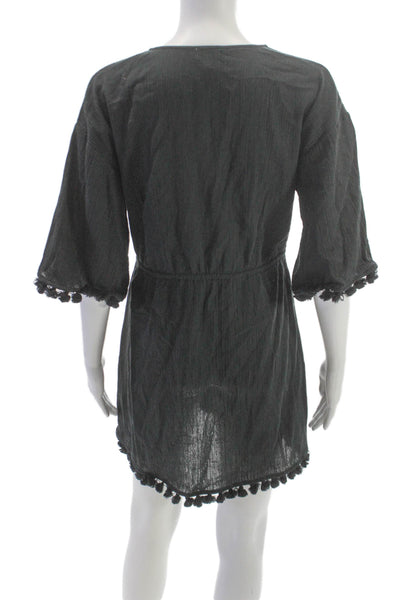 J Crew Womens Gray Cotton Wrap Dress Short V Neck Long Sleeves Size XS