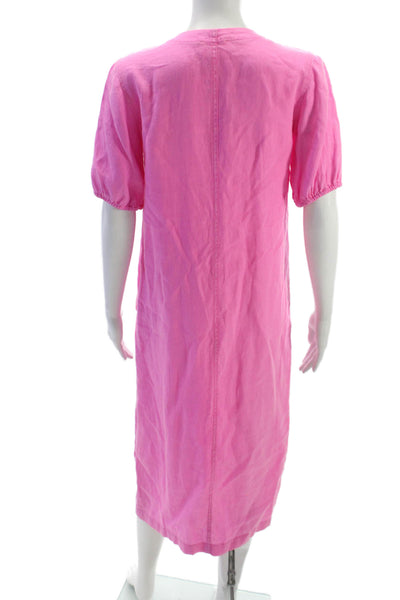 Lou & Grey Womens Shirt Dress Pink Linen V-Neck Short Sleeve Button Size XS