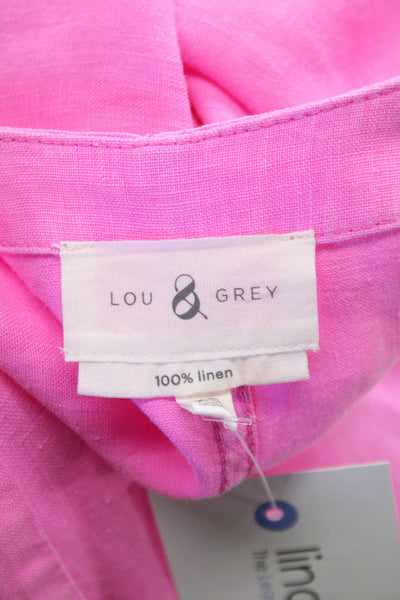 Lou & Grey Womens Shirt Dress Pink Linen V-Neck Short Sleeve Button Size XS