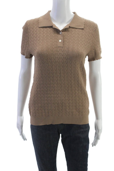 525 Women Beige Geometric Collared Short Sleeve Basic Polo Size S