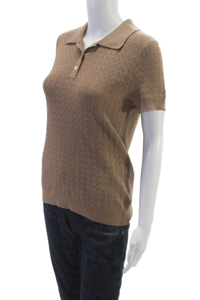 525 Women Beige Geometric Collared Short Sleeve Basic Polo Size S