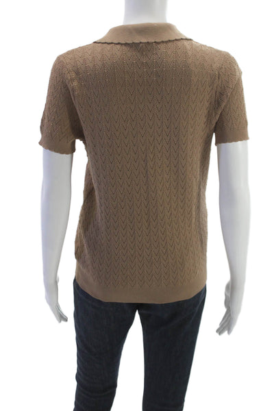525 Women Beige Geometric Collared Short Sleeve Basic Polo Size S