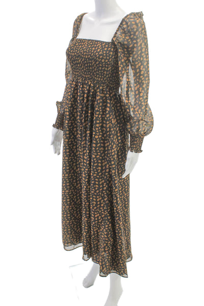 OPT Women Fit & Flare Black Animal Print Square Neck Long Sleeve Dress Size XS