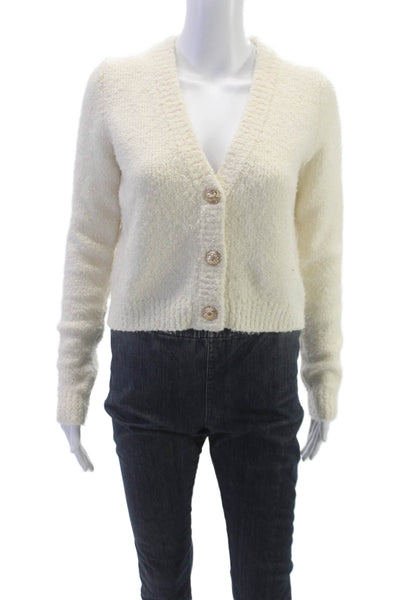 Cara Cara Womens Ivory V Neck Wool Blend Cardigan Long Sleeve Size S
