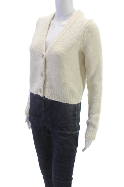 Cara Cara Womens Ivory V Neck Wool Blend Cardigan Long Sleeve Size S