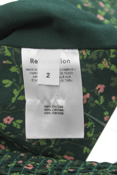 Reformation Womens Green Sweetheart Floral Zip Long Sleeve Blouse Size 2
