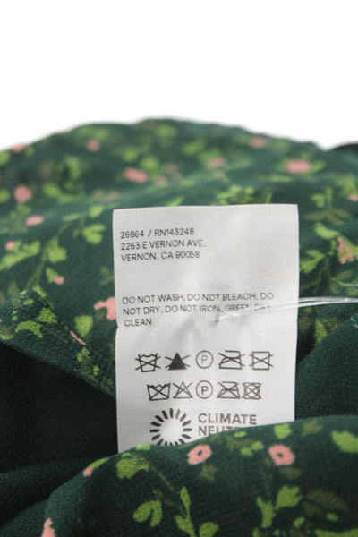 Reformation Womens Green Sweetheart Floral Zip Long Sleeve Blouse Size 2