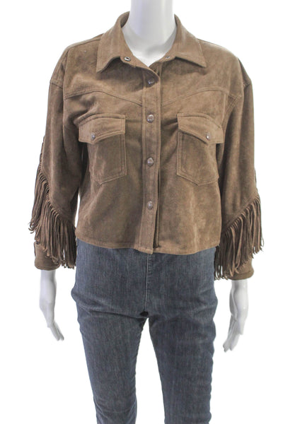 Blank NYC Womens Basic Western Button Long Sleeve Brown Jacket Size XS