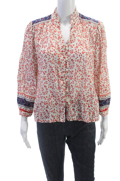 Trovata Women Basic Floral Cotton Collared Button Long Sleeve Blouse Size XS