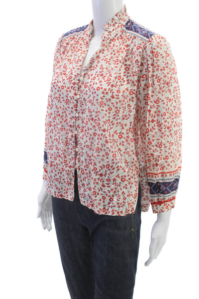 Trovata Women Basic Floral Cotton Collared Button Long Sleeve Blouse Size XS