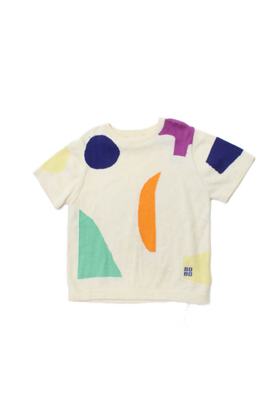 Bobo Choses Childrens Girls Short Sleeves Sweater White Multi Colored Size 10-11