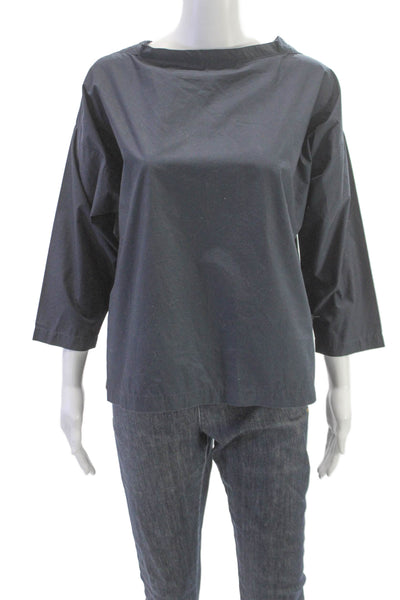 Makie Women Basic Boat Neck 3/4 Sleeve Black Cotton Blouse Size S