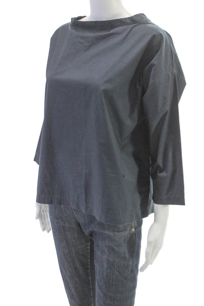 Makie Women Basic Boat Neck 3/4 Sleeve Black Cotton Blouse Size S